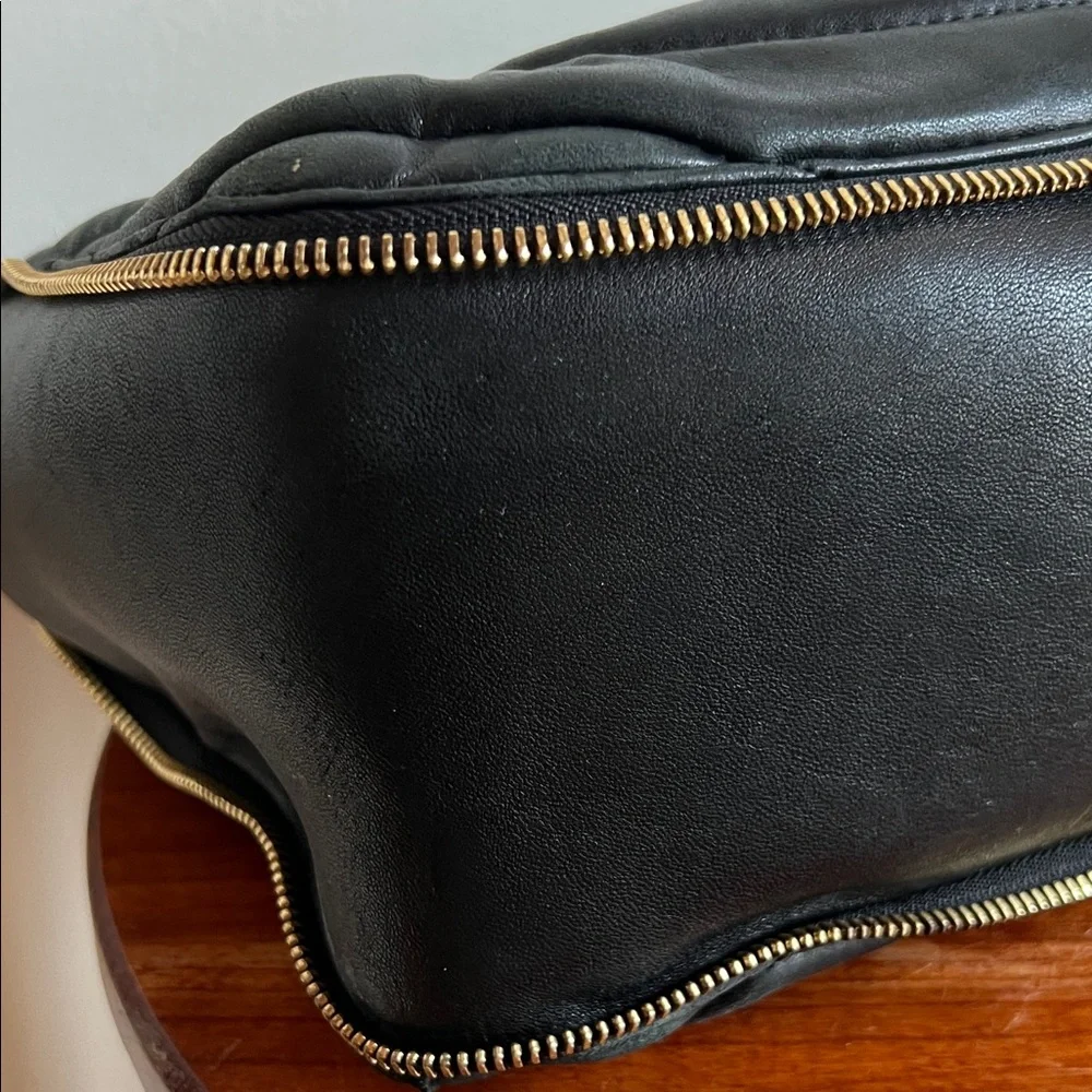 Henri Bendel Black Quilted lambskin Satchel with Gold Details